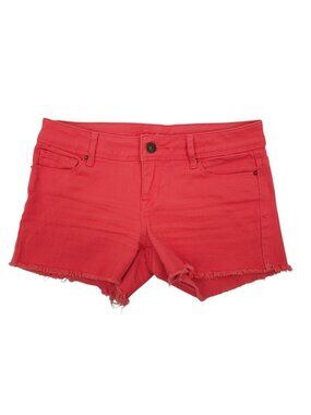 Delias Taylor Cut Off Denim Shorts Pink Coral Size 1/2 Low Rise Frayed Hem Y2K